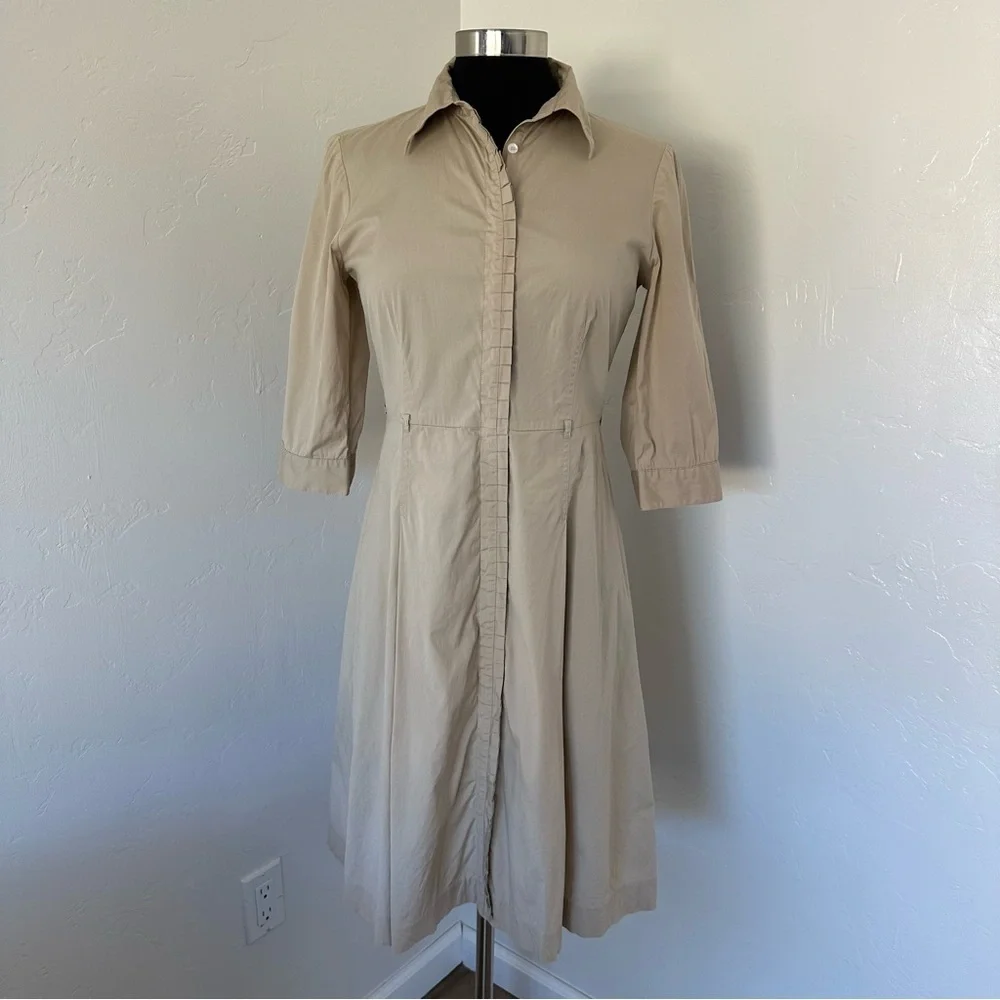 Tory Burch Tan 3/4 Sleeve Button Down Shirt Dress Size 2